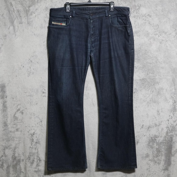 Diesel Zathan Jeans Mens 38x32 Blue Bootcut Wide Baggy Stretch Denim Made Italy